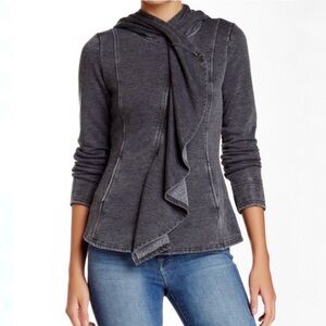 BNCI by Blanc Noir Charcoal Gray Drape Front Zip Up Hoodie Jacket - Size Small